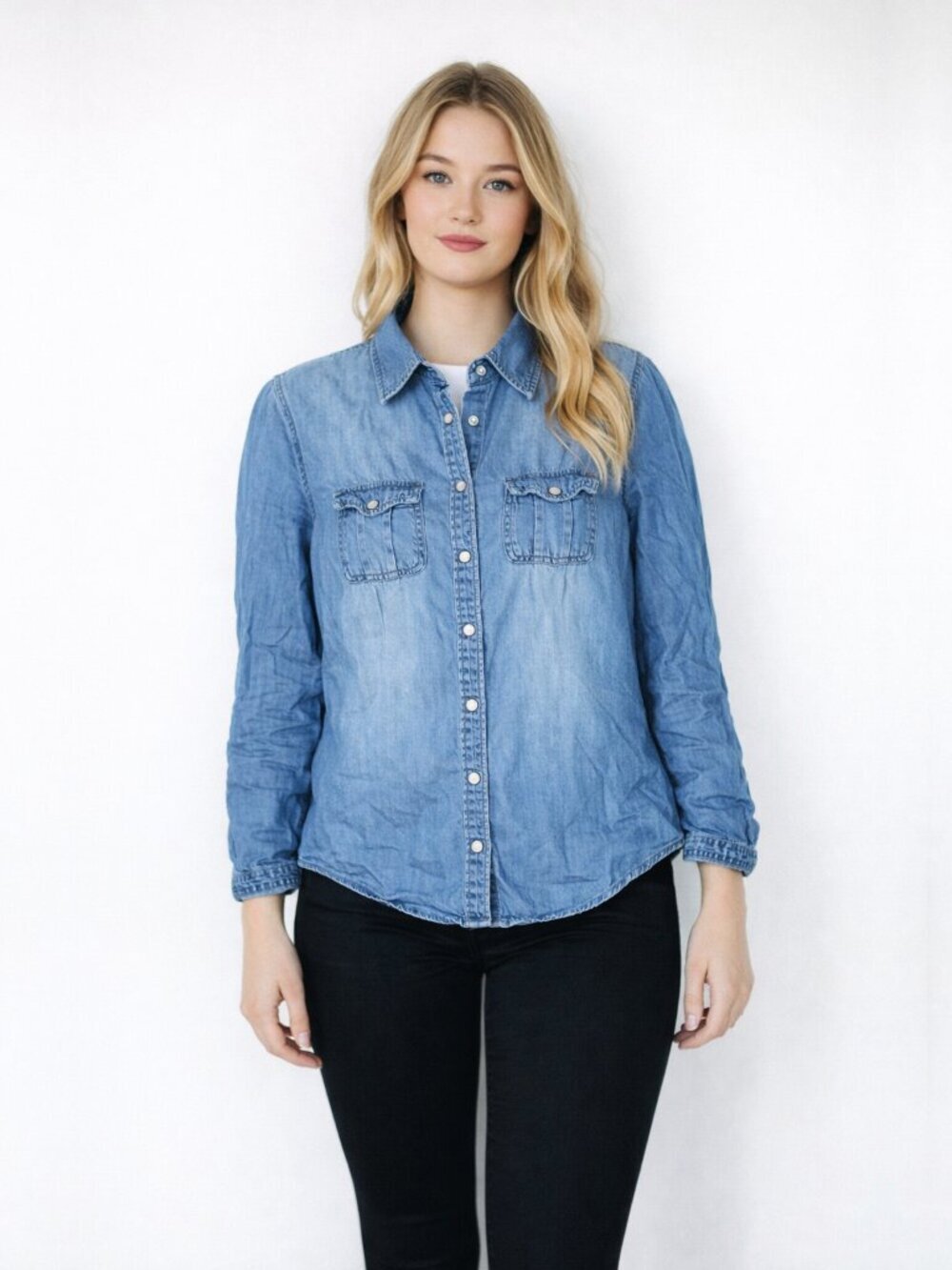 2/$30 Chico's Trucker Jean Jacket Acid Wash Medium #A1975